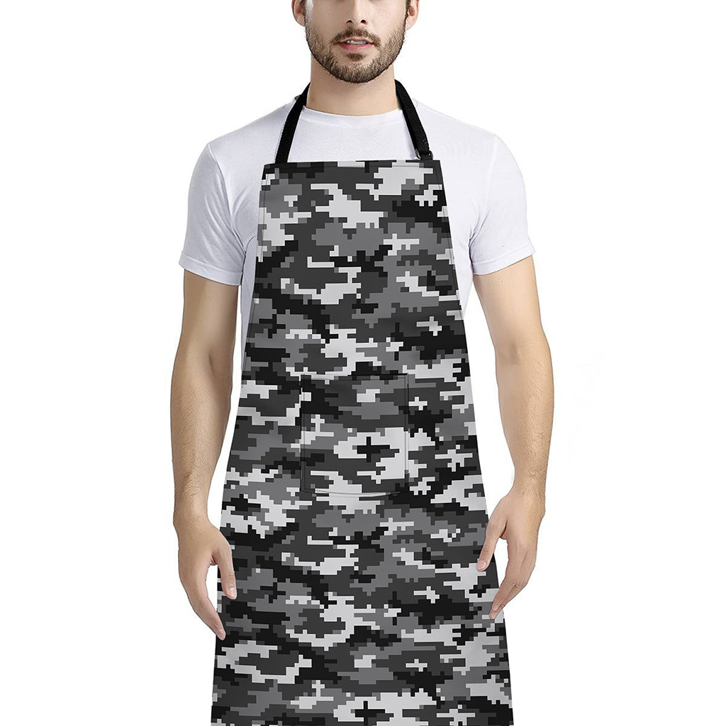 Black White And Grey Digital Camo Print Bib Apron With Pocket