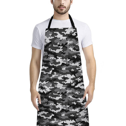 Black White And Grey Digital Camo Print Bib Apron With Pocket