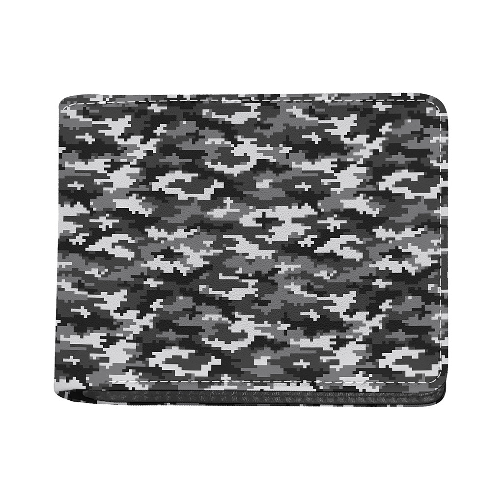 Black White And Grey Digital Camo Print Bifold Wallet