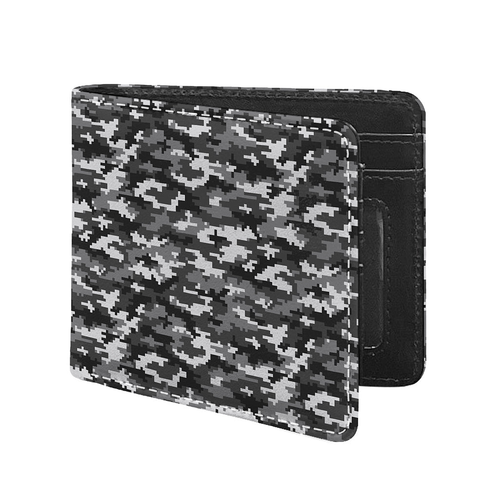 Black White And Grey Digital Camo Print Bifold Wallet