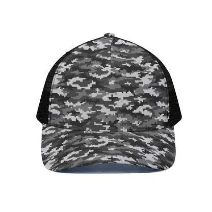 Black White And Grey Digital Camo Print Black Mesh Trucker Cap