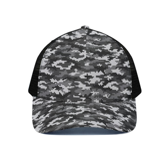 Black White And Grey Digital Camo Print Black Mesh Trucker Cap