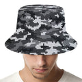Black White And Grey Digital Camo Print Bucket Hat