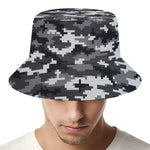 Black White And Grey Digital Camo Print Bucket Hat
