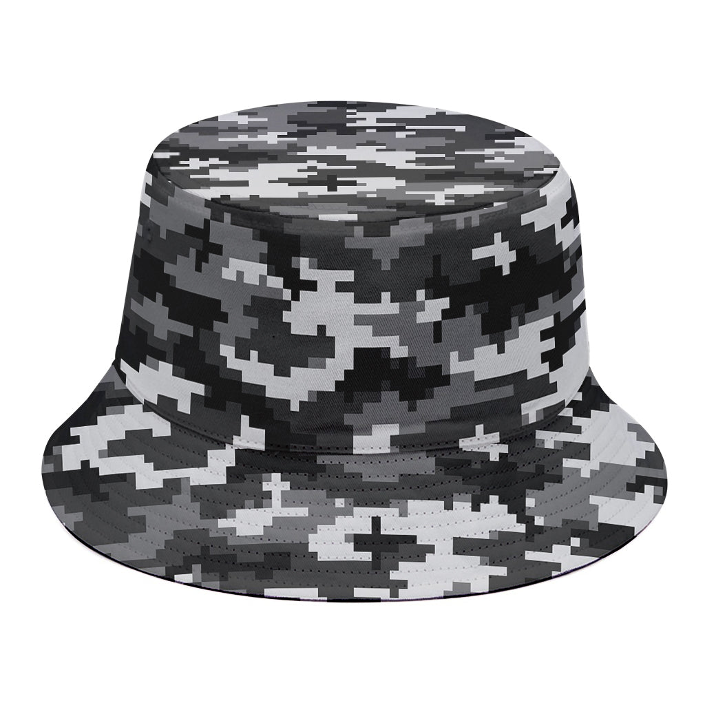 Black White And Grey Digital Camo Print Bucket Hat