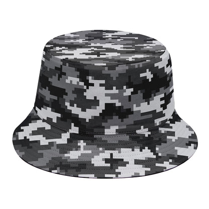 Black White And Grey Digital Camo Print Bucket Hat