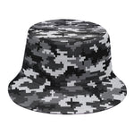 Black White And Grey Digital Camo Print Bucket Hat