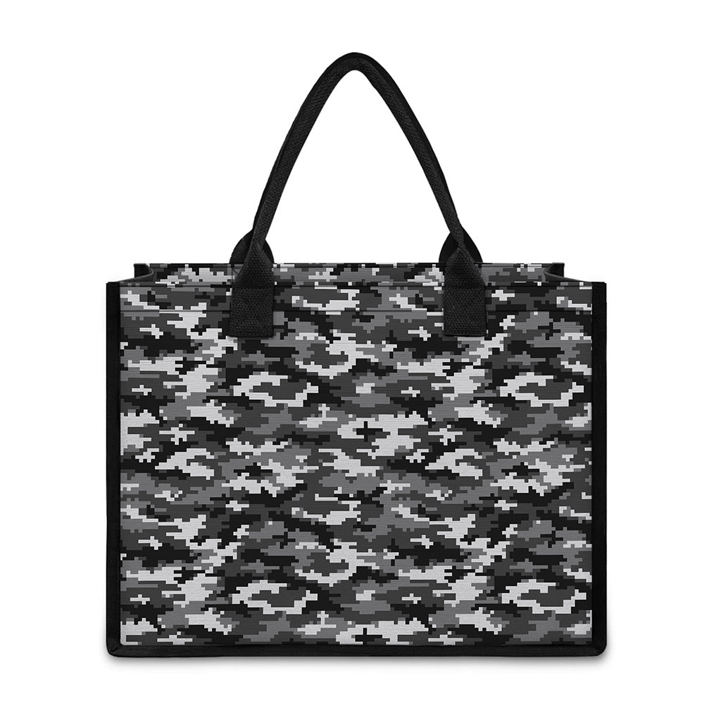 Black White And Grey Digital Camo Print Canvas Tote Bag
