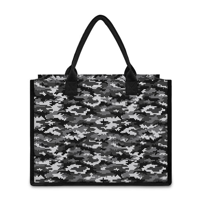 Black White And Grey Digital Camo Print Canvas Tote Bag