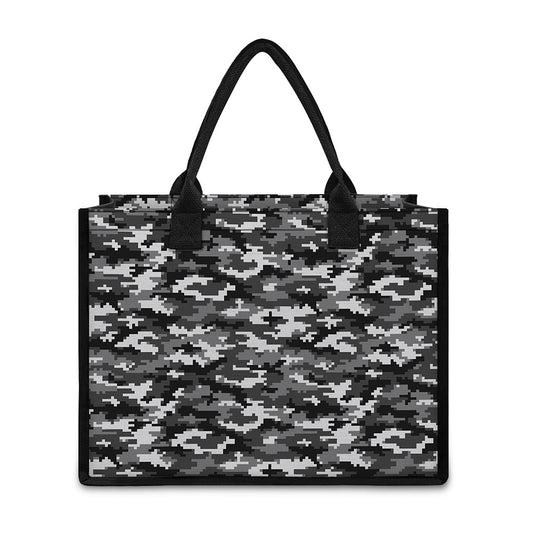 Black White And Grey Digital Camo Print Canvas Tote Bag