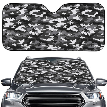 Black White And Grey Digital Camo Print Car Windshield Sun Shade