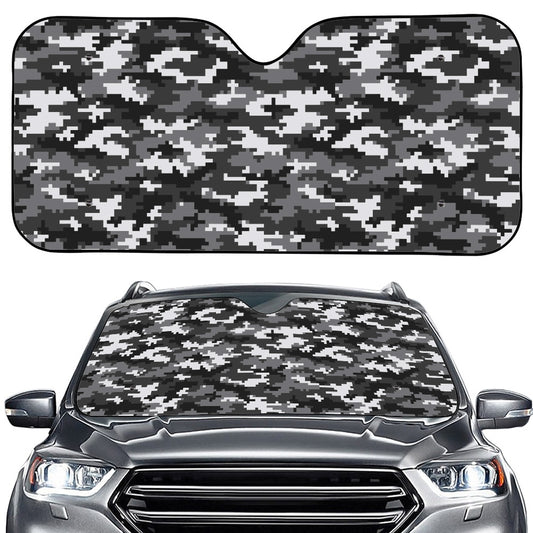Black White And Grey Digital Camo Print Car Windshield Sun Shade