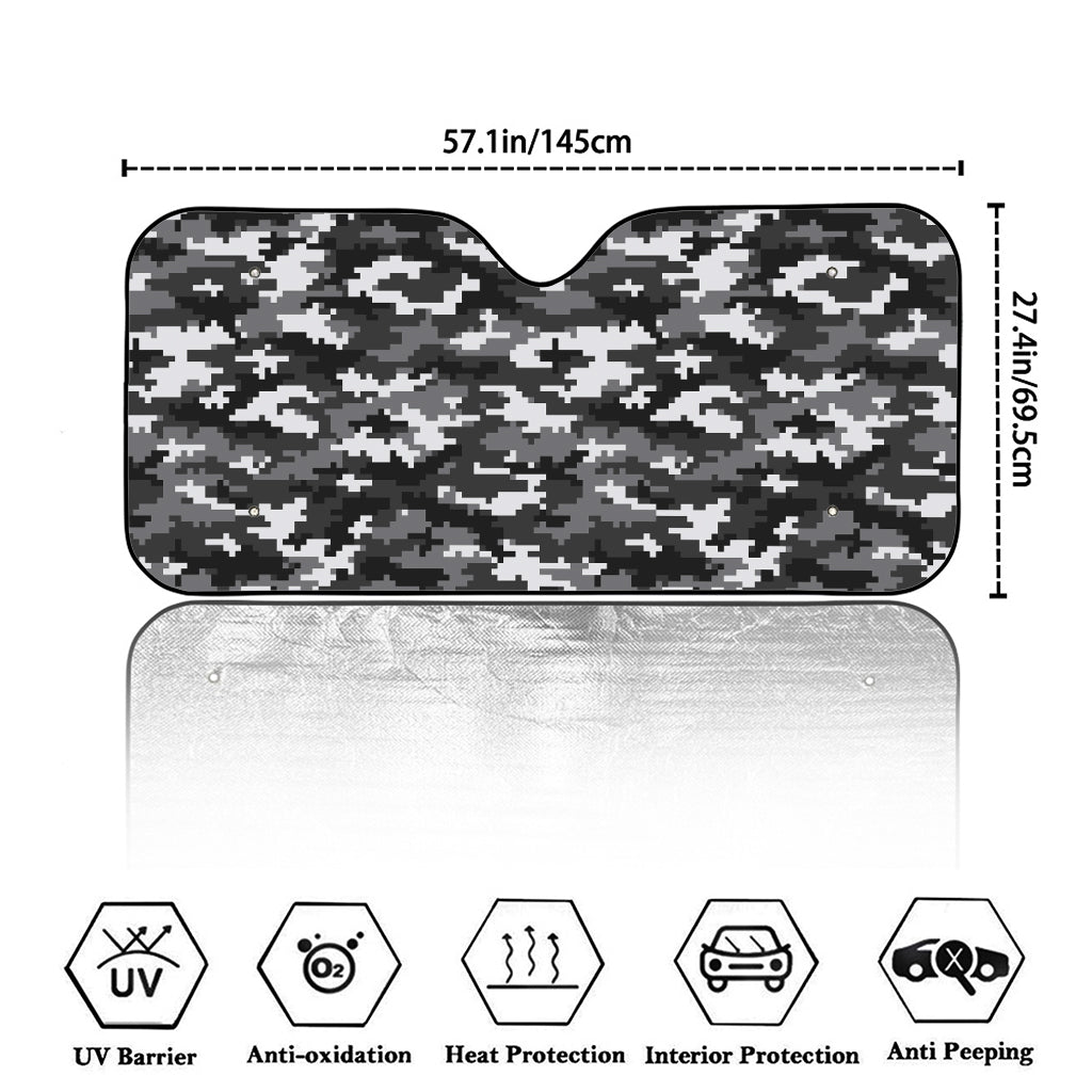 Black White And Grey Digital Camo Print Car Windshield Sun Shade