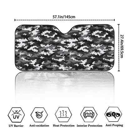 Black White And Grey Digital Camo Print Car Windshield Sun Shade