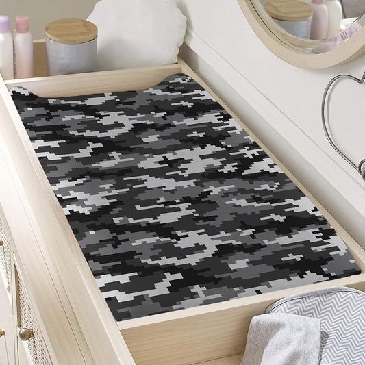 Black White And Grey Digital Camo Print Changing Pad Cover