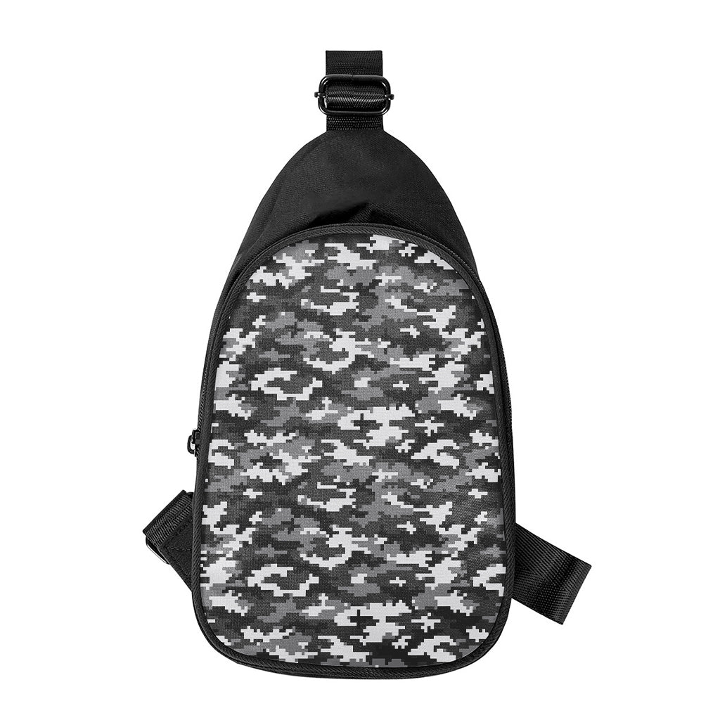 Black White And Grey Digital Camo Print Chest Bag
