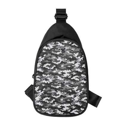 Black White And Grey Digital Camo Print Chest Bag