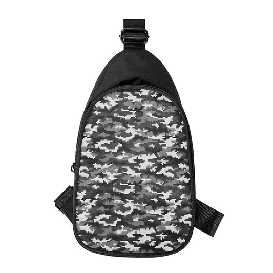 Black White And Grey Digital Camo Print Chest Bag