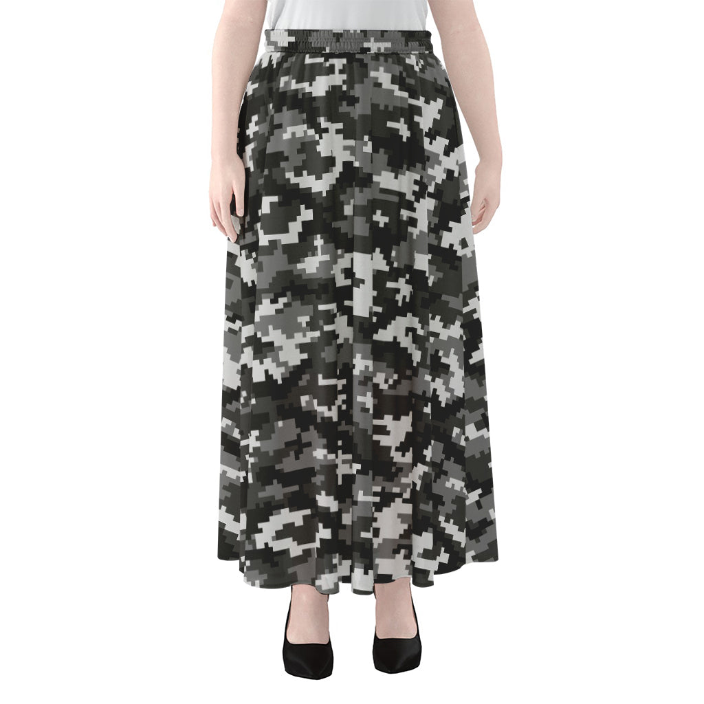 Black White And Grey Digital Camo Print Chiffon Maxi Skirt