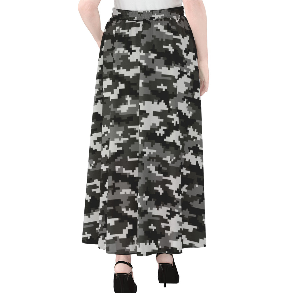 Black White And Grey Digital Camo Print Chiffon Maxi Skirt