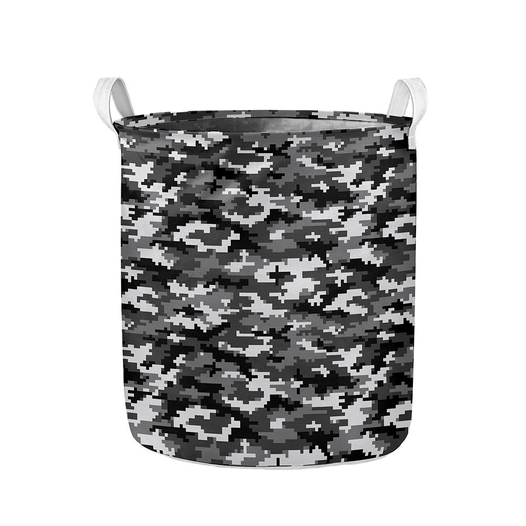 Black White And Grey Digital Camo Print Collapsible Laundry Basket
