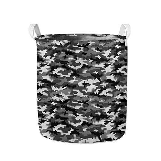 Black White And Grey Digital Camo Print Collapsible Laundry Basket