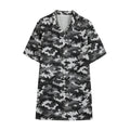 Black White And Grey Digital Camo Print Cotton Hawaiian Shirt