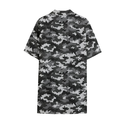 Black White And Grey Digital Camo Print Cotton Hawaiian Shirt