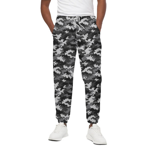 Black White And Grey Digital Camo Print Cotton Pants