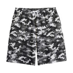 Black White And Grey Digital Camo Print Cotton Shorts