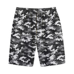 Black White And Grey Digital Camo Print Cotton Shorts