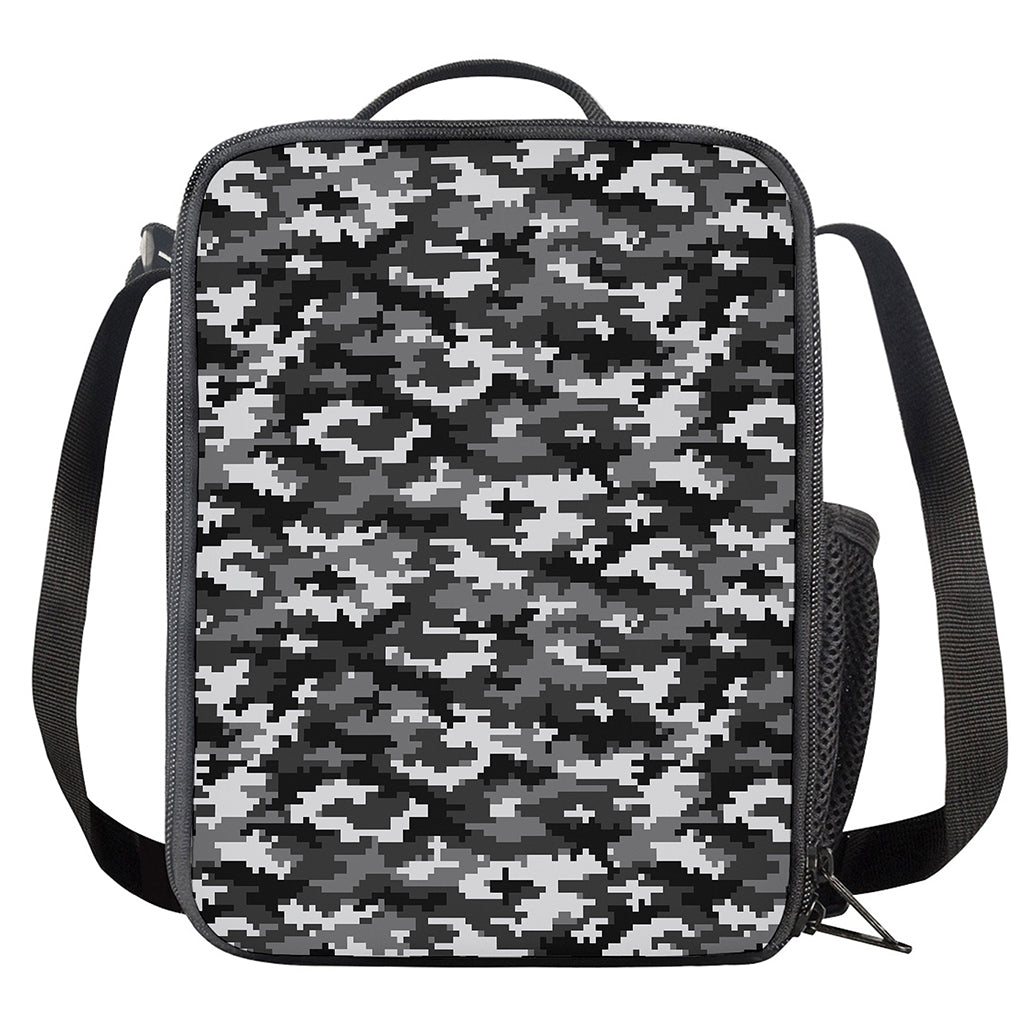 Black White And Grey Digital Camo Print Crossbody Lunch Bag