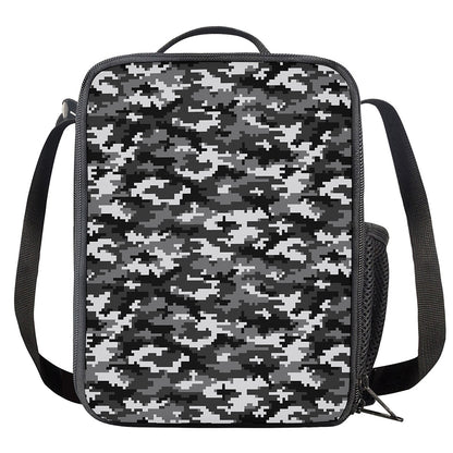 Black White And Grey Digital Camo Print Crossbody Lunch Bag