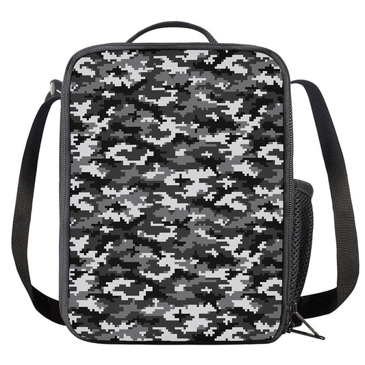 Black White And Grey Digital Camo Print Crossbody Lunch Bag