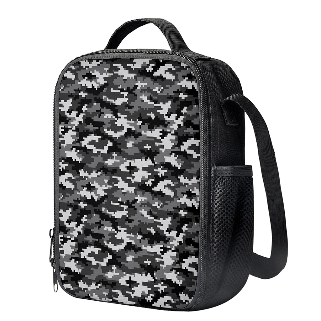 Black White And Grey Digital Camo Print Crossbody Lunch Bag