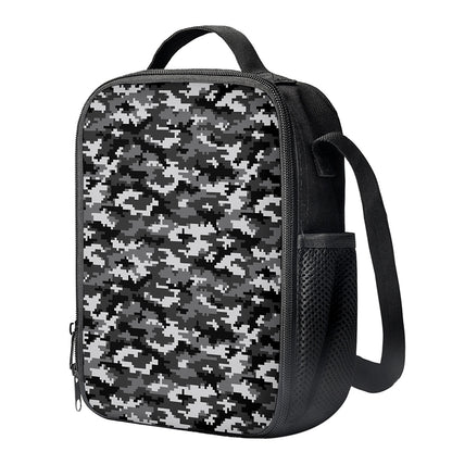 Black White And Grey Digital Camo Print Crossbody Lunch Bag