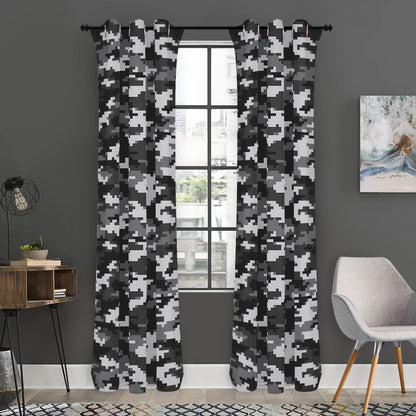 Black White And Grey Digital Camo Print Curtain
