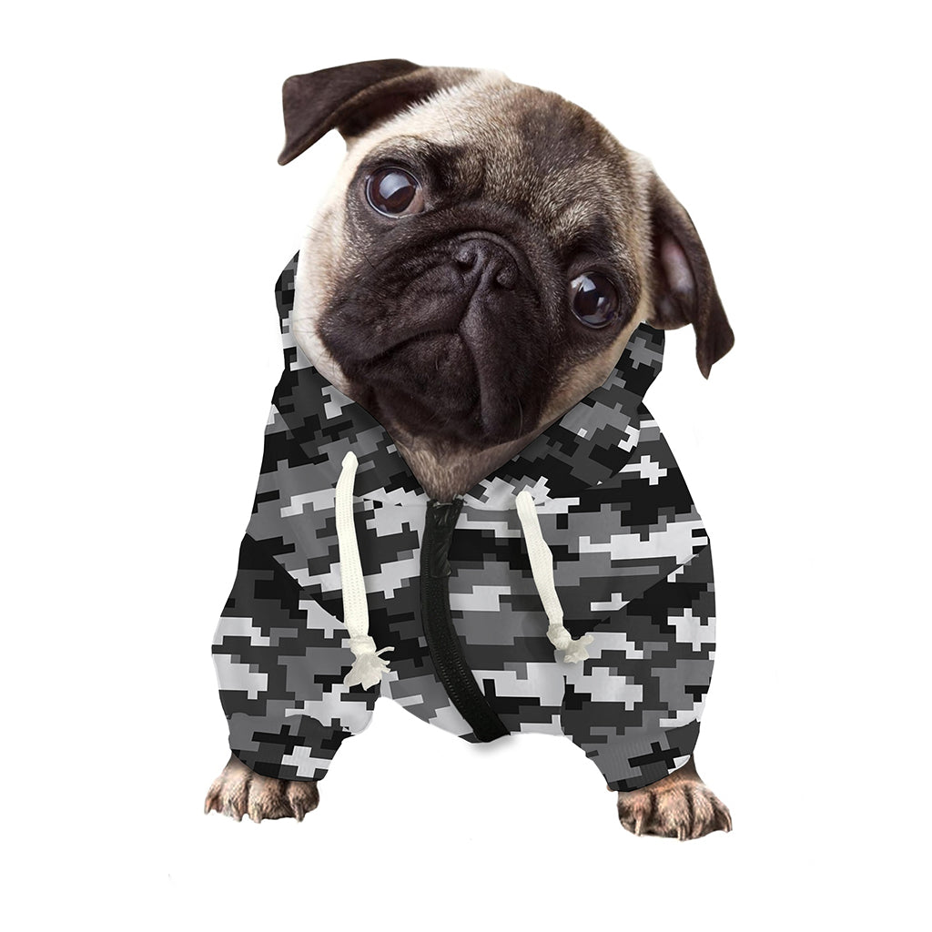 Black White And Grey Digital Camo Print Dog Zip Up Hoodie