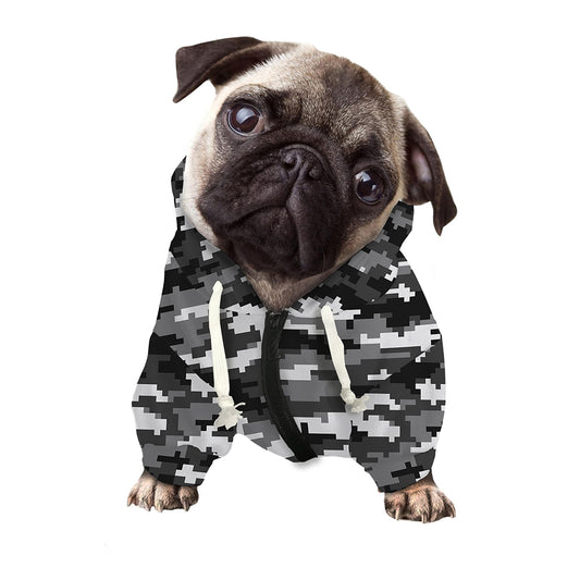 Black White And Grey Digital Camo Print Dog Zip Up Hoodie