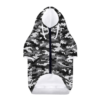 Black White And Grey Digital Camo Print Dog Zip Up Hoodie