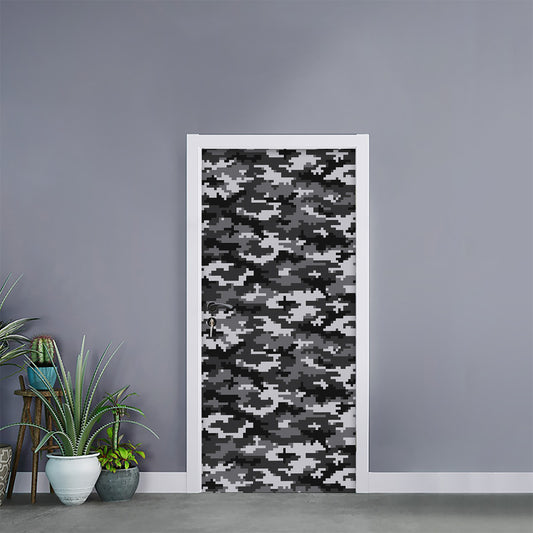 Black White And Grey Digital Camo Print Door Sticker