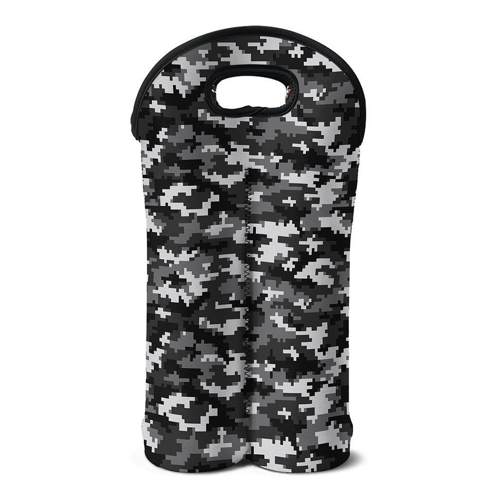 Black White And Grey Digital Camo Print Double Neoprene Wine Tote
