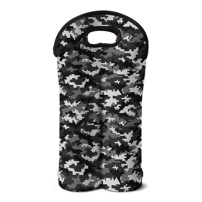 Black White And Grey Digital Camo Print Double Neoprene Wine Tote
