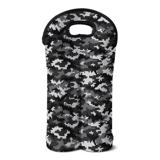 Black White And Grey Digital Camo Print Double Neoprene Wine Tote