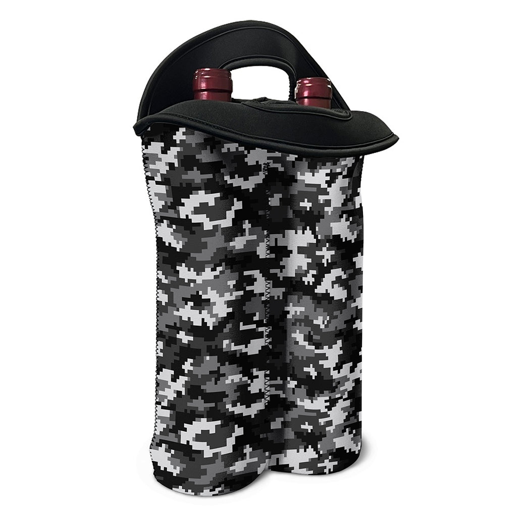 Black White And Grey Digital Camo Print Double Neoprene Wine Tote