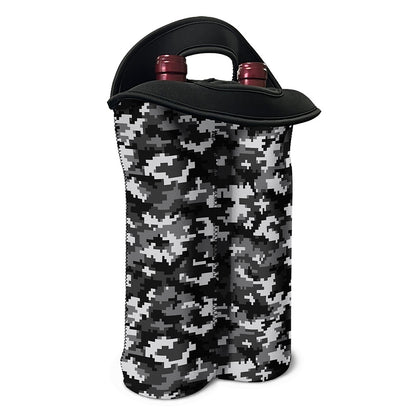 Black White And Grey Digital Camo Print Double Neoprene Wine Tote