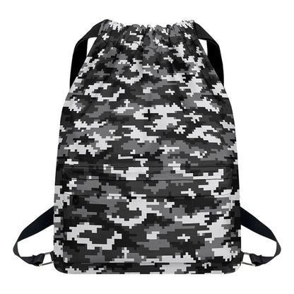 Black White And Grey Digital Camo Print Drawstring Backpack
