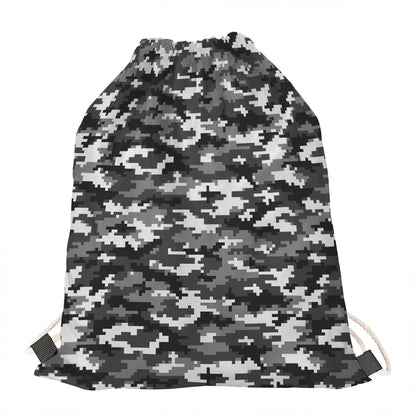 Black White And Grey Digital Camo Print Drawstring Bag