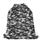 Black White And Grey Digital Camo Print Drawstring Bag