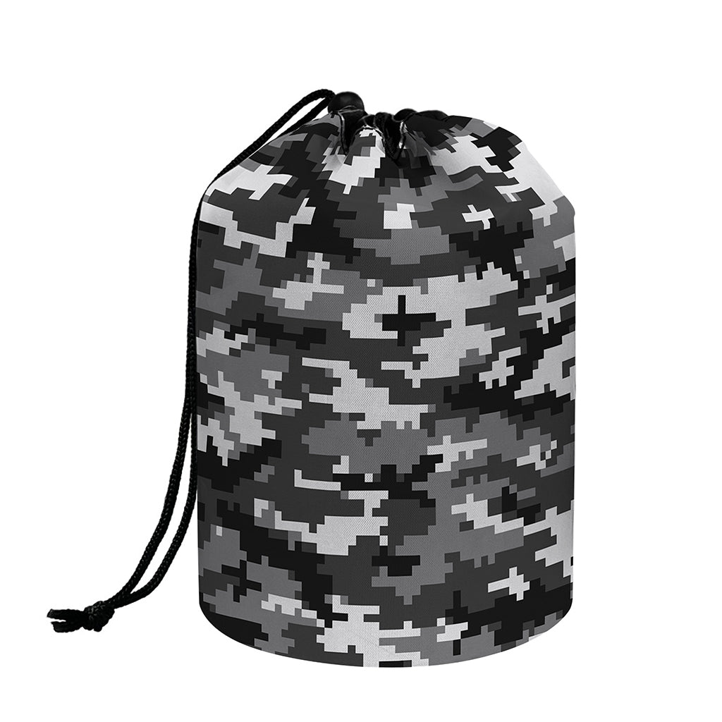 Black White And Grey Digital Camo Print Drawstring Makeup Bag